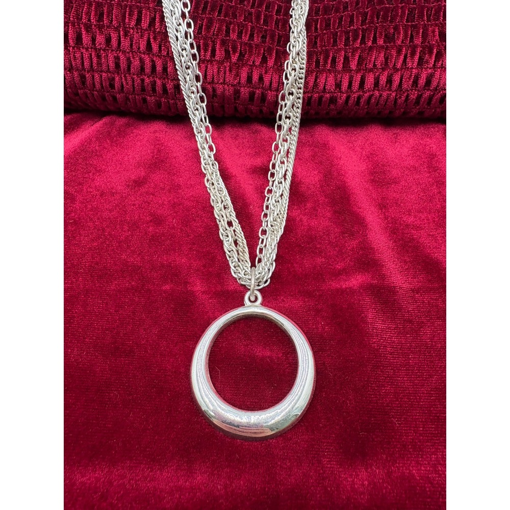 Express Silver Multi Strand Chain Necklace Open Circle Ring Pendant Adjustable